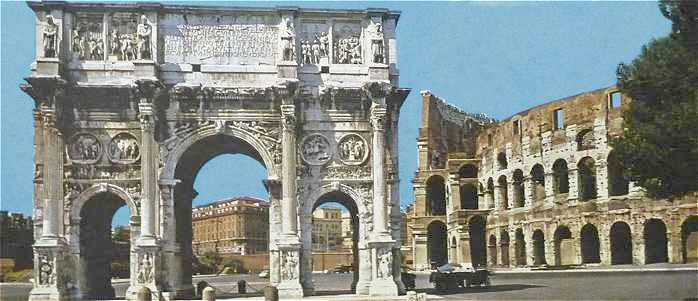 Arc de triomphe de Constantin Ier le Grand - à l'arrière-plan une partie du Colisée